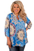 Blue Retro Print Quarter Sleeve Blouse